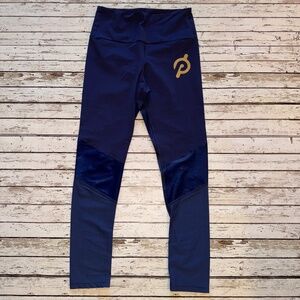 Peloton x‎ Pheel Trinity Leggings Size M Navy With Gold Peloton Logo, Mesh Panel